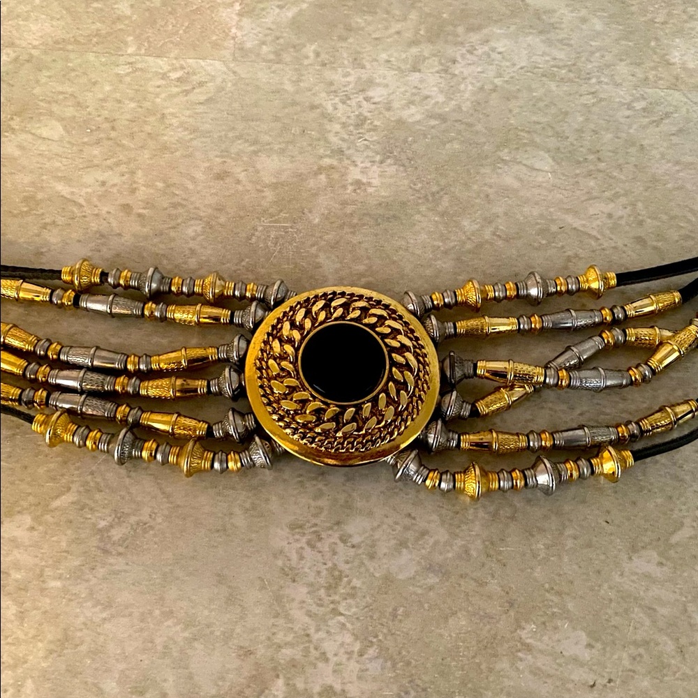 Leather and brass fashion belt